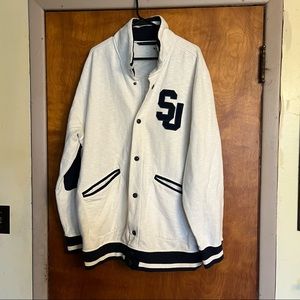 Sean John XXL Snap Varsity Cardigan Cream Navy